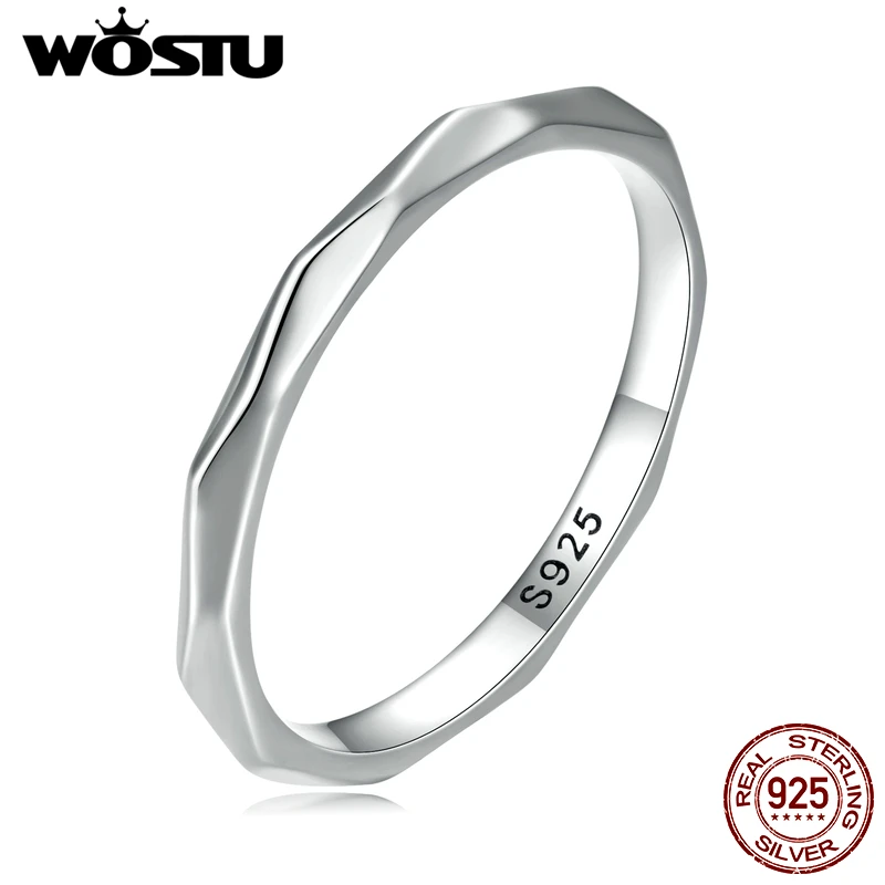 WOSTU 925 Sterling Silver Promise Rings For Women European Simple Geometric Facted Band Ring Wedding Jewelry Gift Minimalism