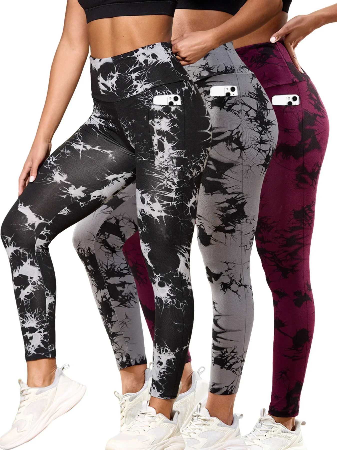 

3Pack Super Soft High Waisted Tie Dye Print Leggings with Pockets for women Tummy Control No See Through Workout Running Yoga