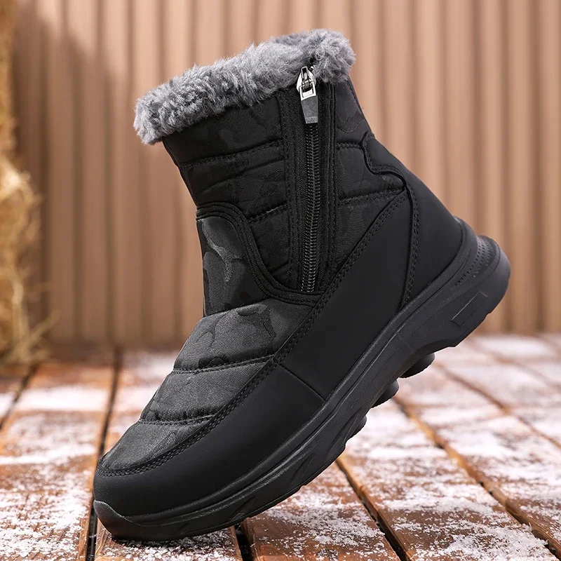 Men's Snow Boots Winter Warm Faux Fur Ankle Boots Fashion Side Zipper Outdoor Non-slip Platform Men Boots Plus Size