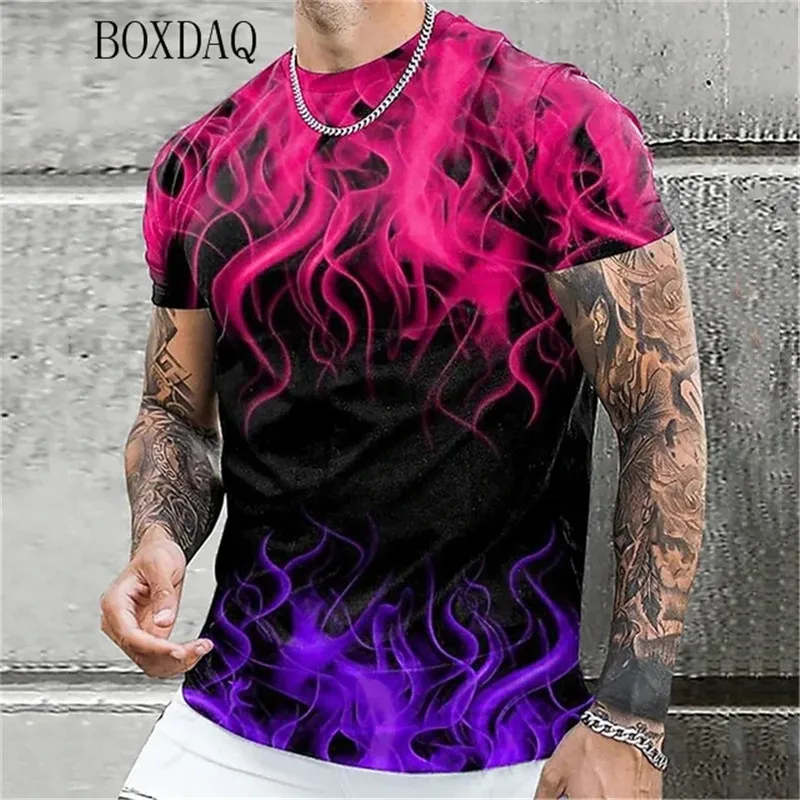 Summer T Shirt For Men Colorful Flame Graphic 3d Print Men\'s T-Shirt Fashion Street Trendy Oversized-Shirt Casual Male Tops Tees