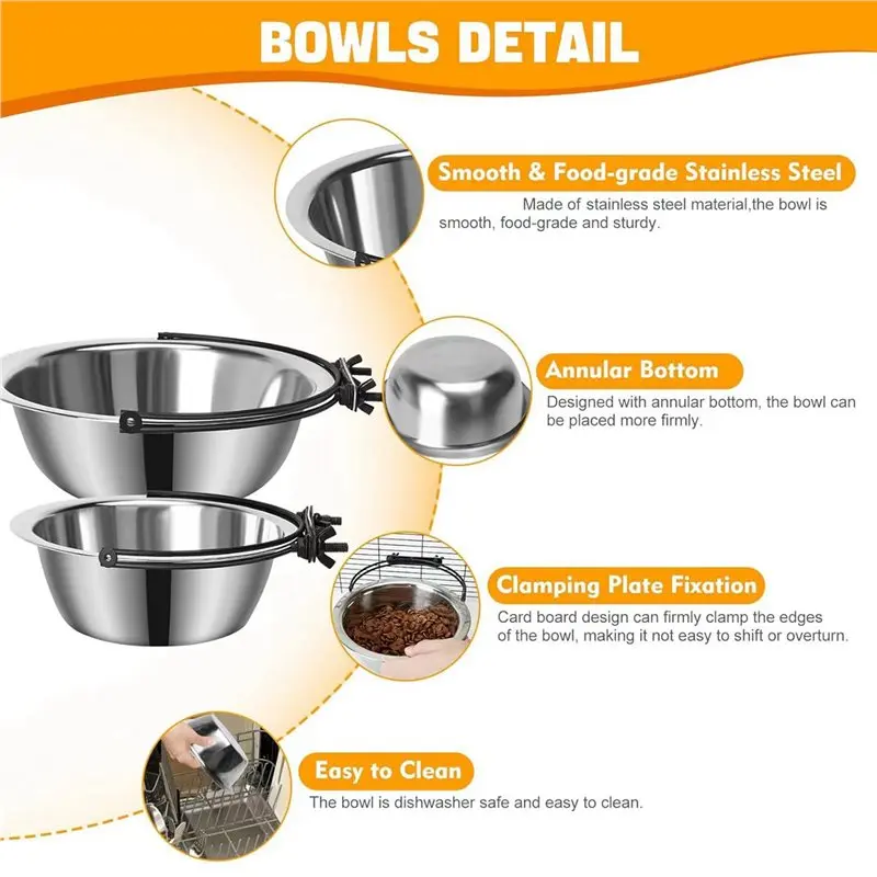 AB41-Dog Bowls, Dog Bowl For Crate, 4 Pack Pet Food Water Bowl Dog Bowls For Cage Hanging Non-Spill Feeder Bowls