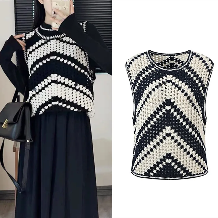 

Высококачественная версия, ажурный вязаный жилет, свободный летний отдых, топ с рисунком, женская вязаная майка