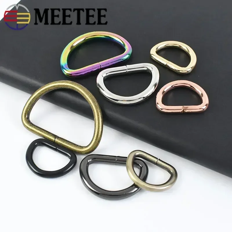 Meetee 20Pcs 13-50mm Metal D Ring Buckle Backpack Webbing Clasp Bag Strap Hooks Garment Belt Buckles DIY Leather Craft Accessory