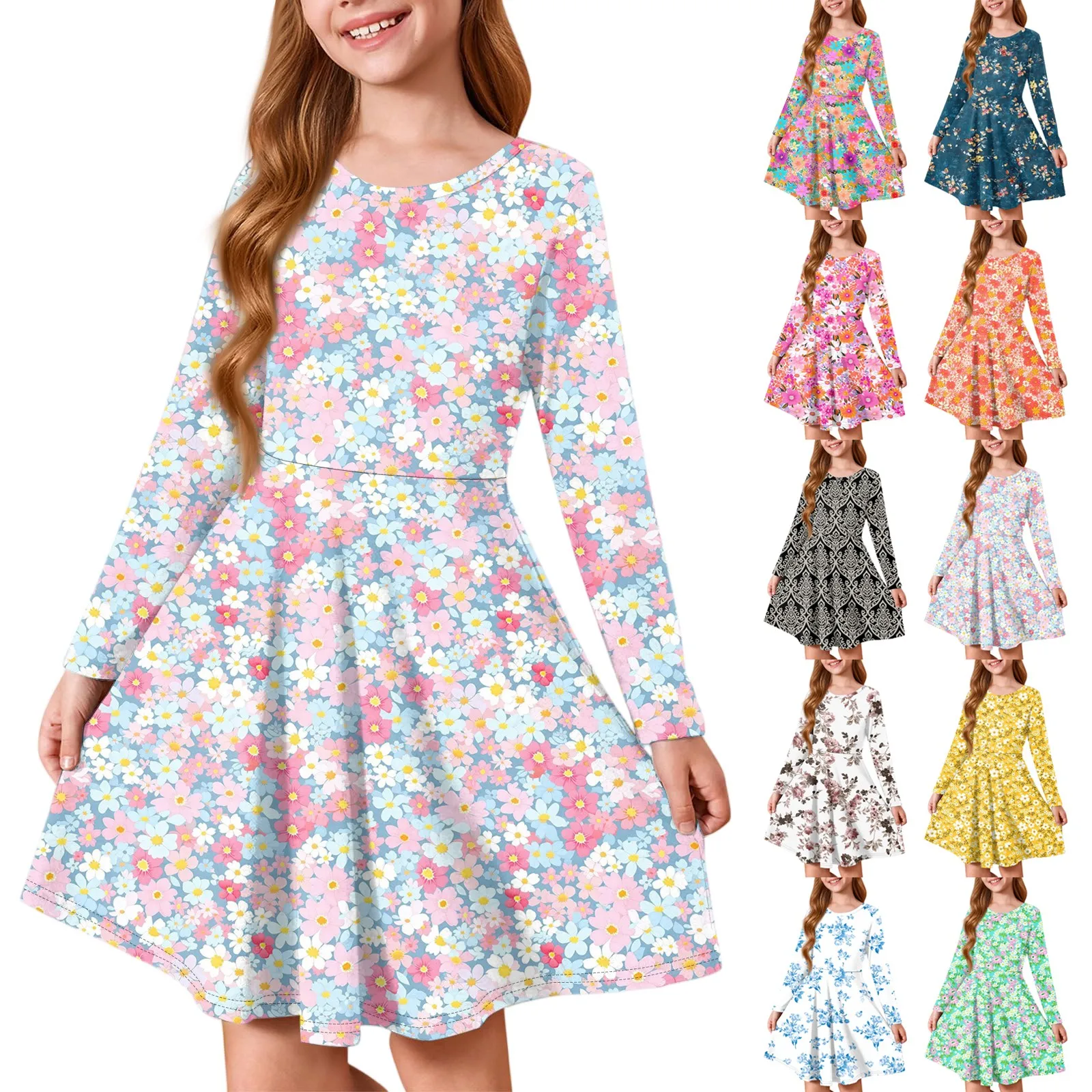 

Лидер продаж, модное повседневное платье трапециевидной формы с принтом, осеннее платье принцессы с длинными рукавами, детская одежда для путешествий на открытом воздухе, платье 2025