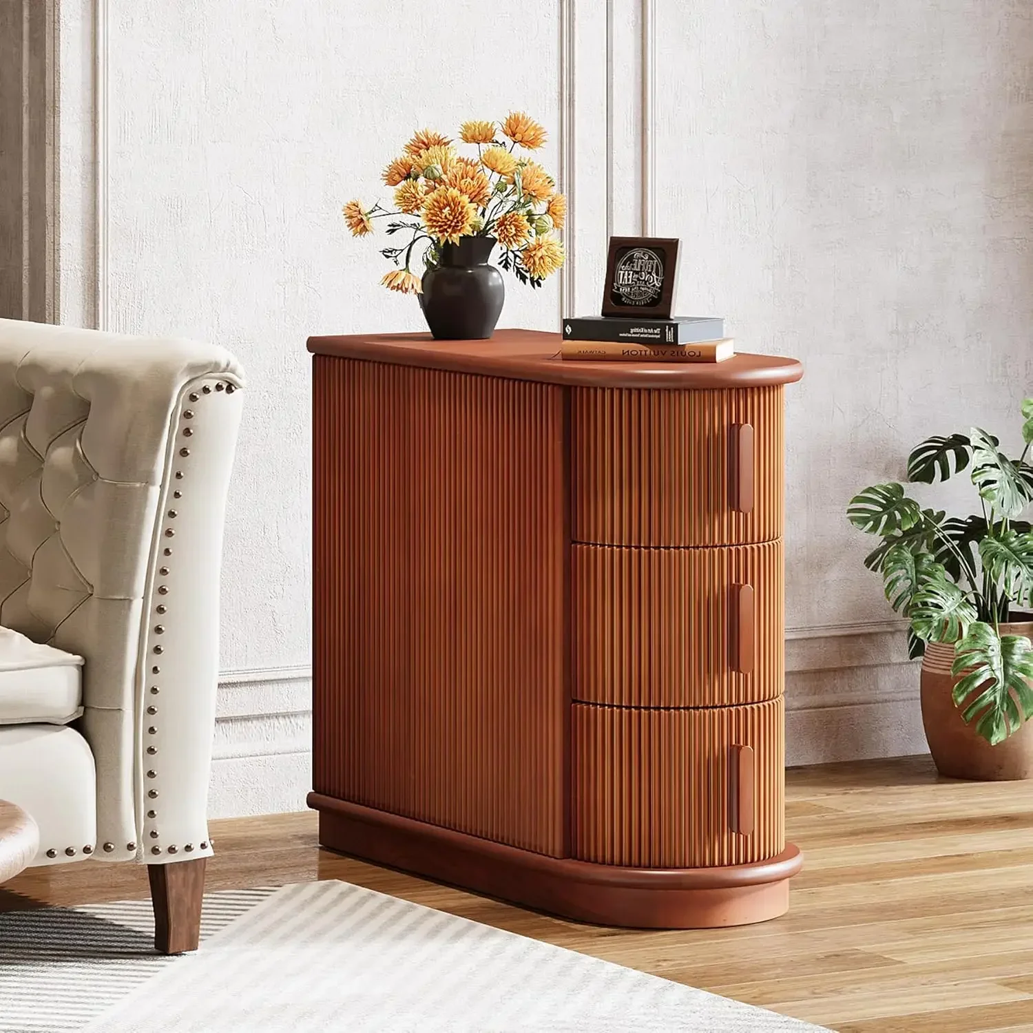 [Best Seller, Buy Now!]Solid Wood End Table, 3-Drawer Modern Sofa Side Table, Narrow Chair Side Table Slim Nightstand for Living