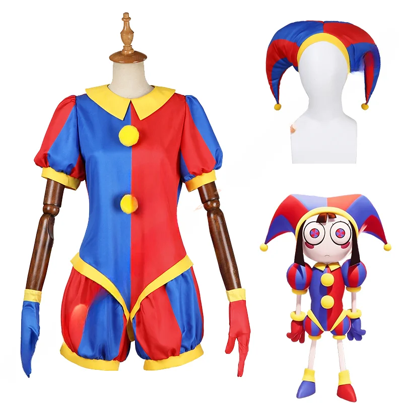 Pomni Cosplay Costume Anime The Amazing Digital Circus Cartoon Uniform Hat Gloves Halloween Party for Women Men Kids Costumes