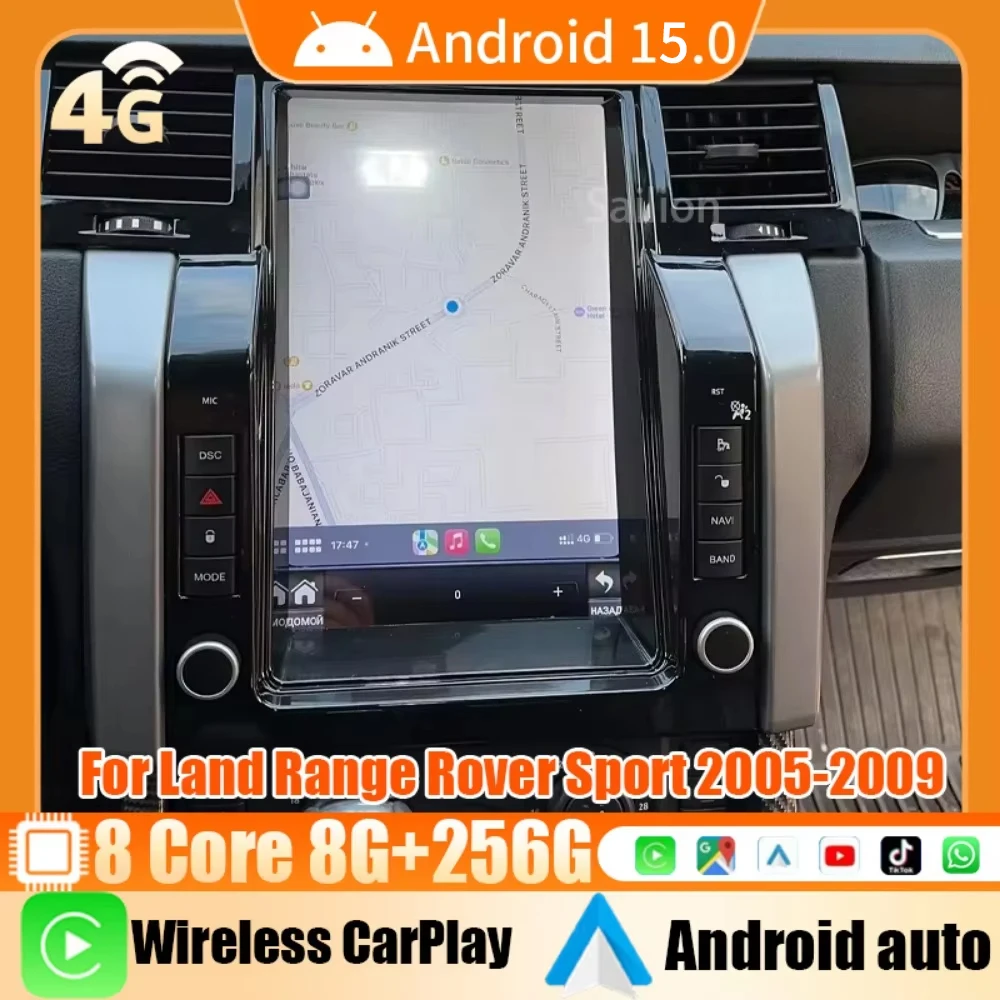 Android 15 Car Radio For Land Range Rover Sport 2005-2009 Tesla Automotive Multimedia Carplay Auto WIFI Bluetooth Stereo 4G 2Din