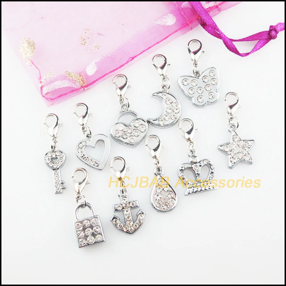 10 sztuk Retro tybetański posrebrzane serce krzyż gwiazda korona Teardrop motyl Charms wisiorki z zatrzaskami z pazurem homara — zdjęcie 3