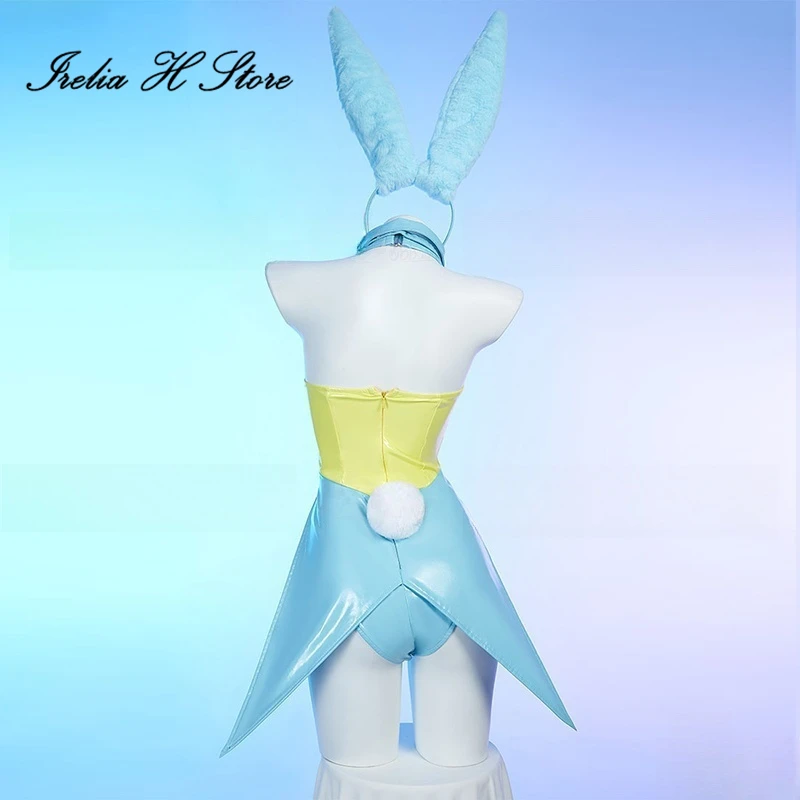 Irelia H أنيمي بو مثير ينغيرييس الجلود تأثيري حلي عيد الفصح الأزرق أرنب فتاة بذلة لالتقاط الصور الخاصة هالوين زي