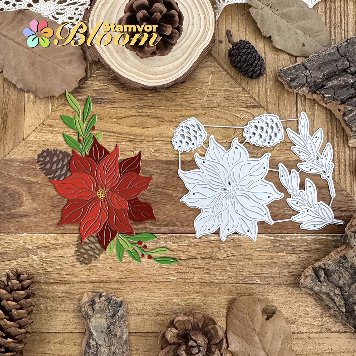 Original schöne schöne Weihnachtsblumen und Blätter Zweige Kiefern Metall-Stanzformen Scrapbooking dekorative Prägung