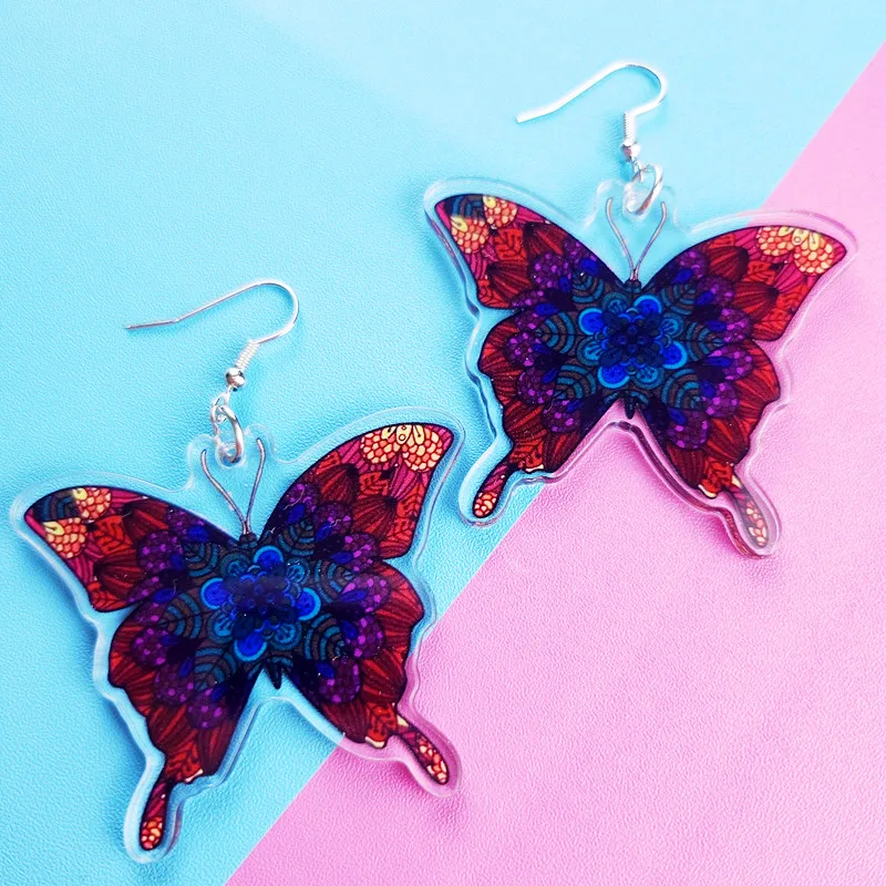 Novelty Mandala Butterfly Acrylic  Earrings Cute and Creative Earrings Kawaii Animal Jewelry Unique and Funny Women's Gift