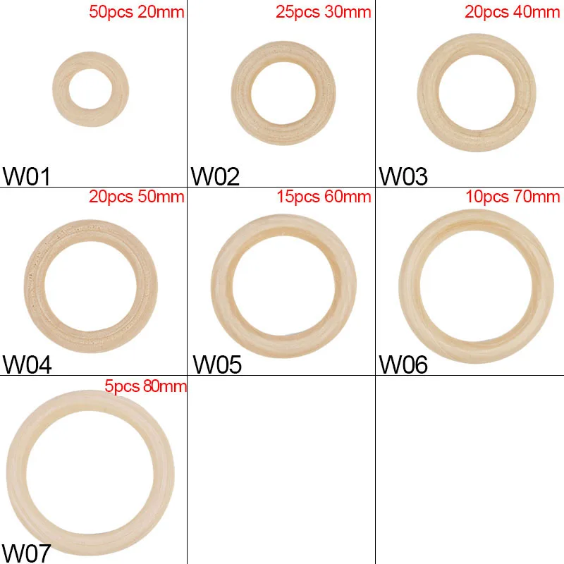 20-80mm DIY Jewelry Making Crafts Unfinished 5/10/15/20/25/50Pcs Wooden Round Circle Wood Rings Baby Toys Handmade Accessories