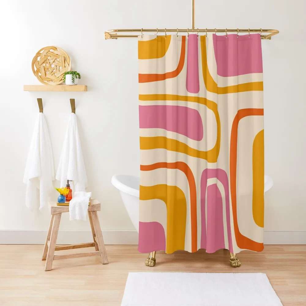 

Palm Springs Retro Mid Century Modern Abstract Pattern in Thulian and Orange Tones Shower Curtain Bathroom Deco Curtain