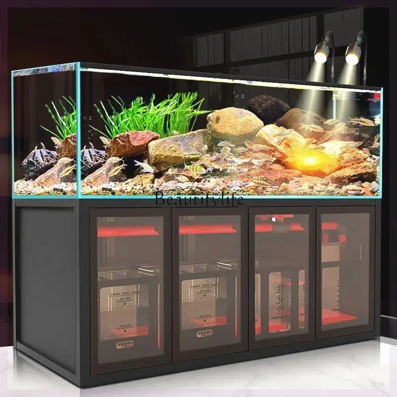 Ultra-White Glass Stream Fish Tank Bottom Filter Change Water Aquarium Landscape Ecological Air Cylinder