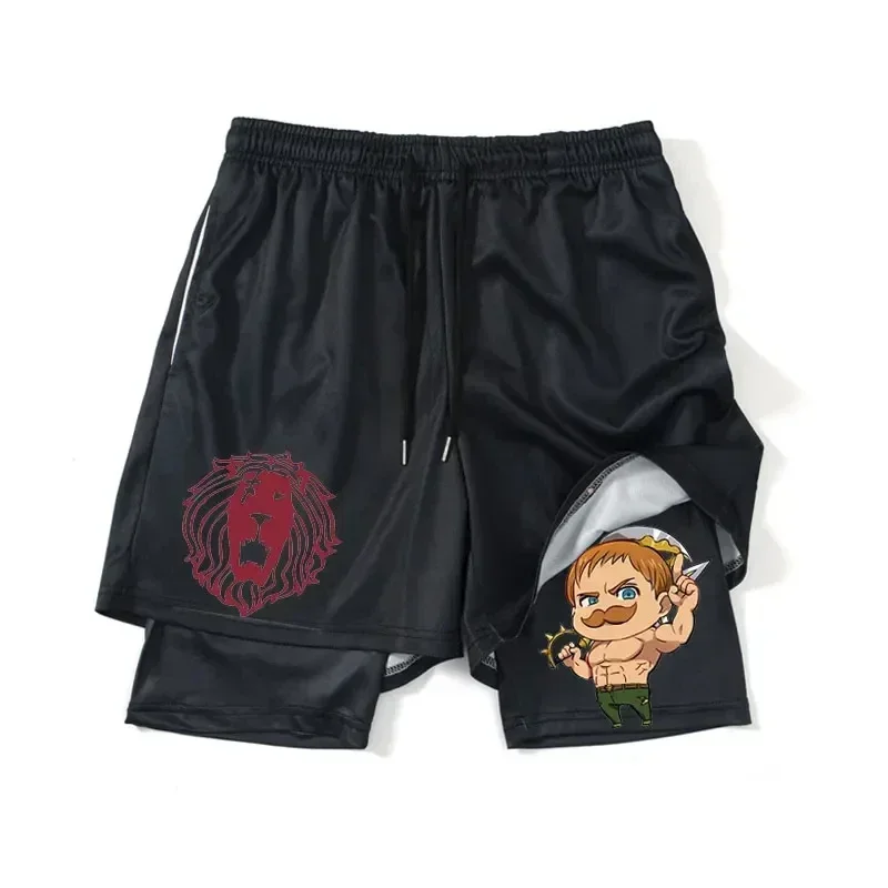 Anime Seven Deadly Sins Gym Shorts Men Quick Dry 2 In 1 Performance Sport Shorts Summer Running Short Pants Print Sweatpants 5XL