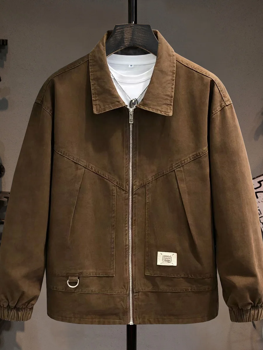 

Повседневная мужская куртка из чистого хлопка цвета хаки, свободного кроя, универсальная рабочая одежда, высокое качество, новинка 2026 года, американский тренд, верхняя одежда, пальто