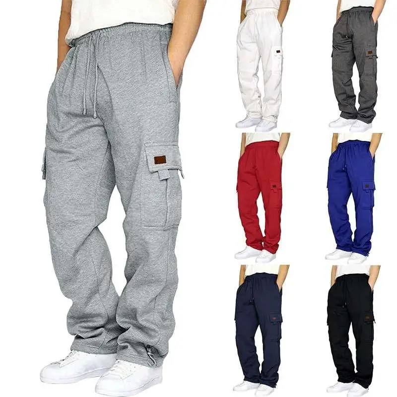 Men's Winter Thiened Fce keted Sweatpants Straight Leg Workwear Trousers Elastic Waist Polyester Fiber Casual Pants