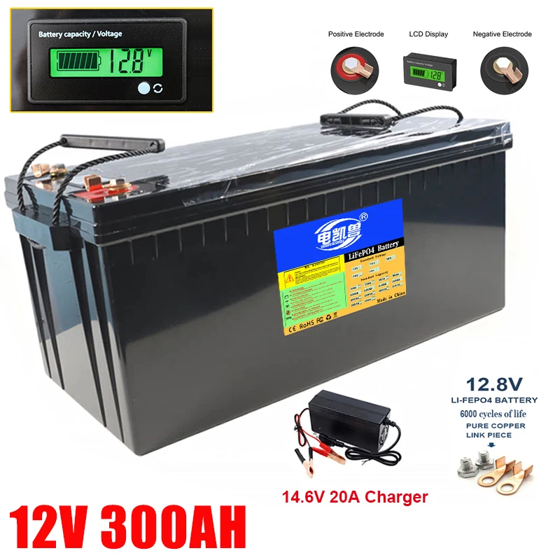 Original 12V 24V 300AH 150AH 200AH 100AH 60AH 30AH LifePO4 battery pack with built-in BMS solar storage rechargeable battery