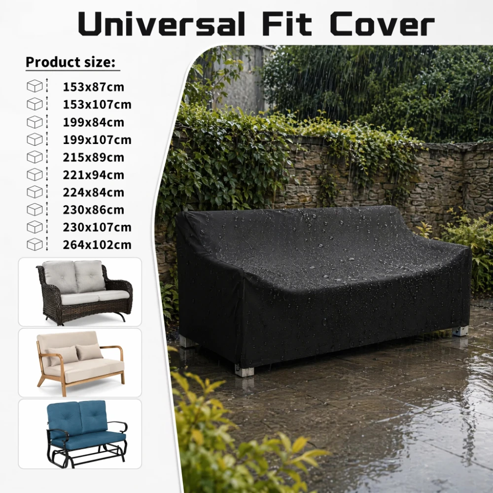 Outdoor Double Sofa Cover with Windproof Drawstring & Buckles, Terrace Protector, Sun-Resistant Fabric for Patio Furniture