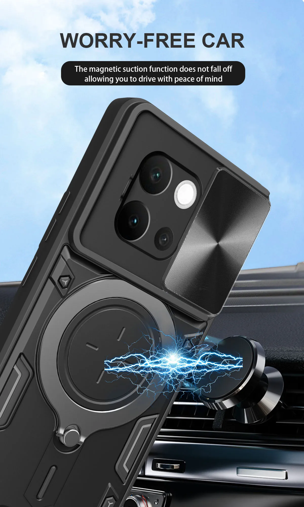 Armor Case for vivo V30e 5G Slide Camera Car Mount Magnetic Holder Slicone Hard Shockproof Phone Cover vivoV30e V2339 Shell