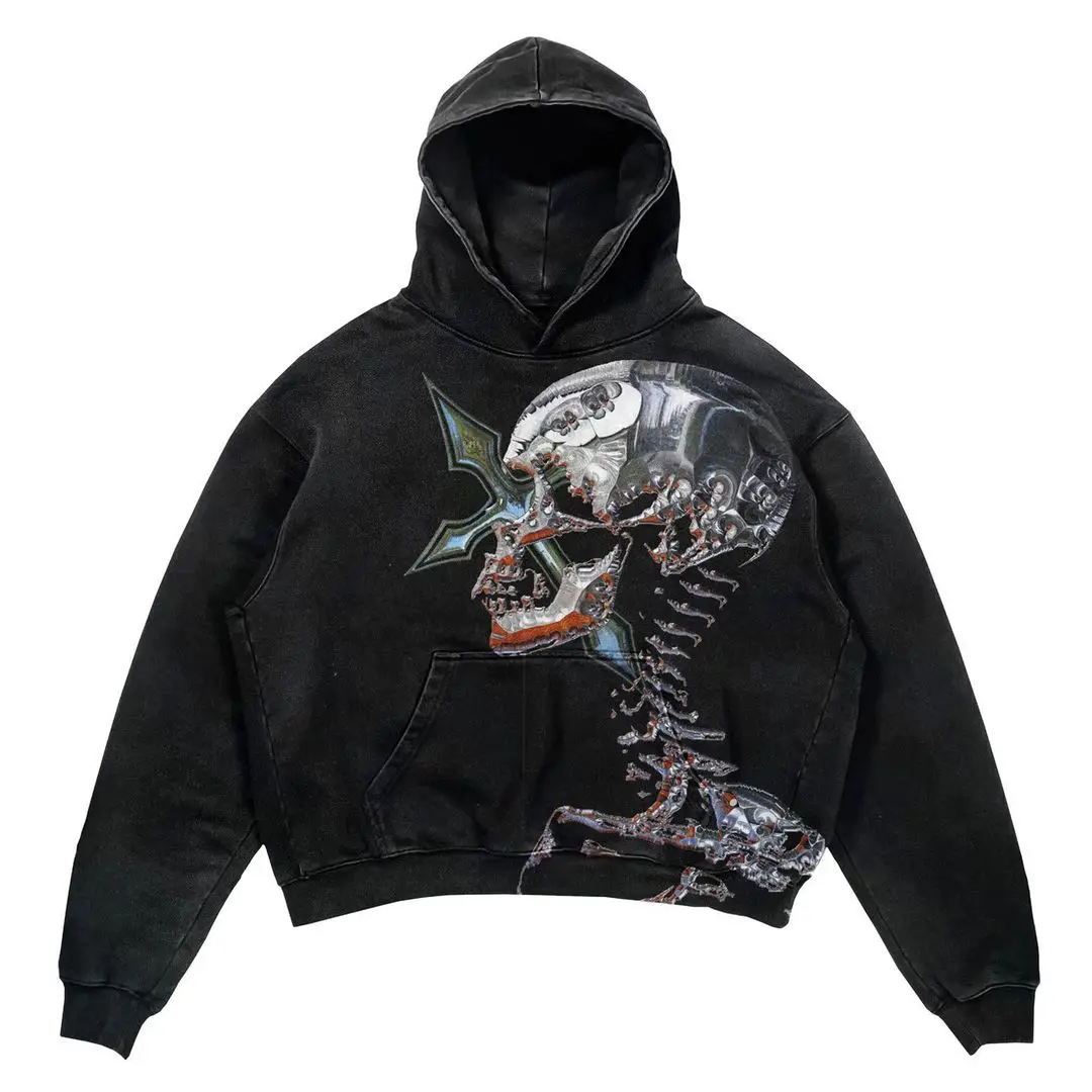 New Street Gothic Casual Letter Blast Print Pattern Men Clothing Fashion Hoodie Harajuku Retro Y2K Hoodie Sweatshirt