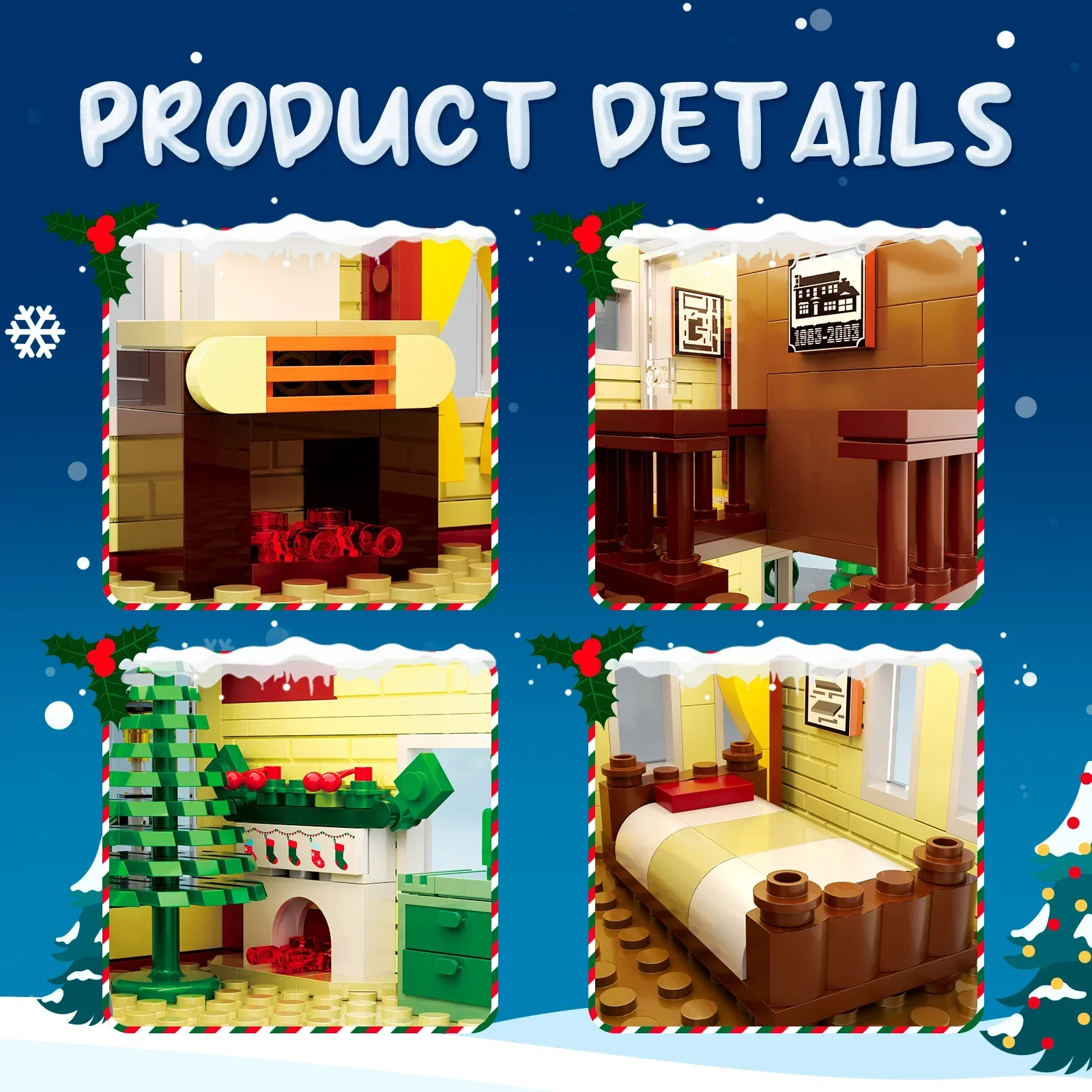 MOC Christmas Snow Village House Building Blocks Winter Resort Street View Idea Set with Light Model Toys Kids Xmas Holiday Gift