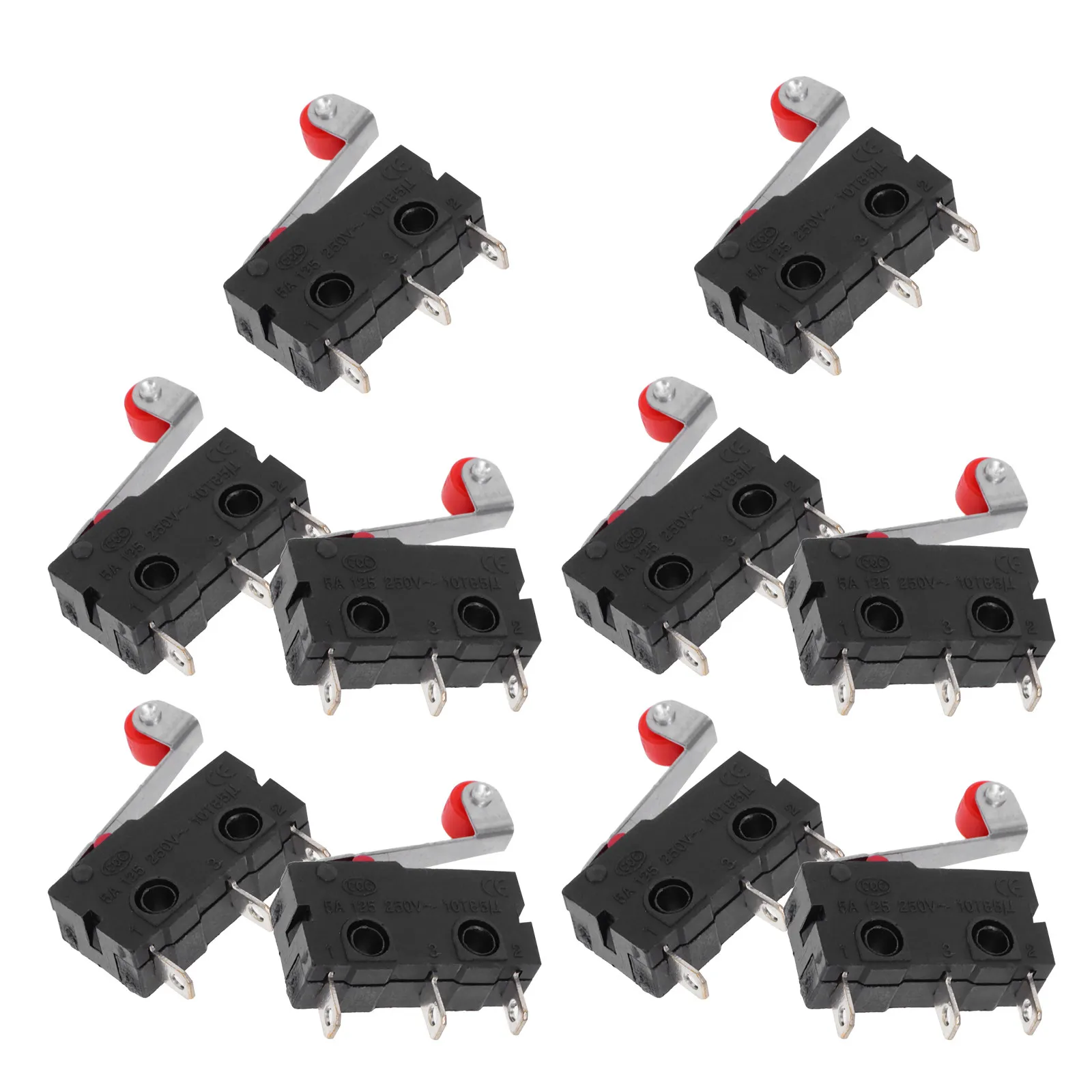 10Pcs 250V 5a Spdt 1no 1nc Momentary Hinge Roller Micro Switches 3pin Terminals Easy Install Micro Lever Roller