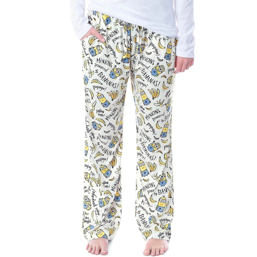 Potdemiel Minions Bananas Allover Print Adult Kids Lounge Pajama Pants Summer Quick-dry Soft Comfy Lightweight Wide-leg Pants