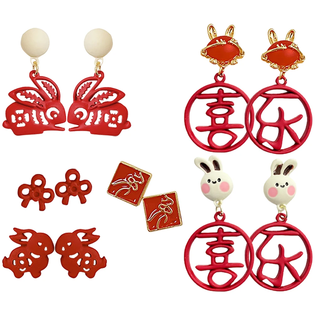 

Red Rabbit Earrings Copper Charm Pendants DIY Ear Studs Delicate Fashionable Eye catching Exquisite Jewelry Decor