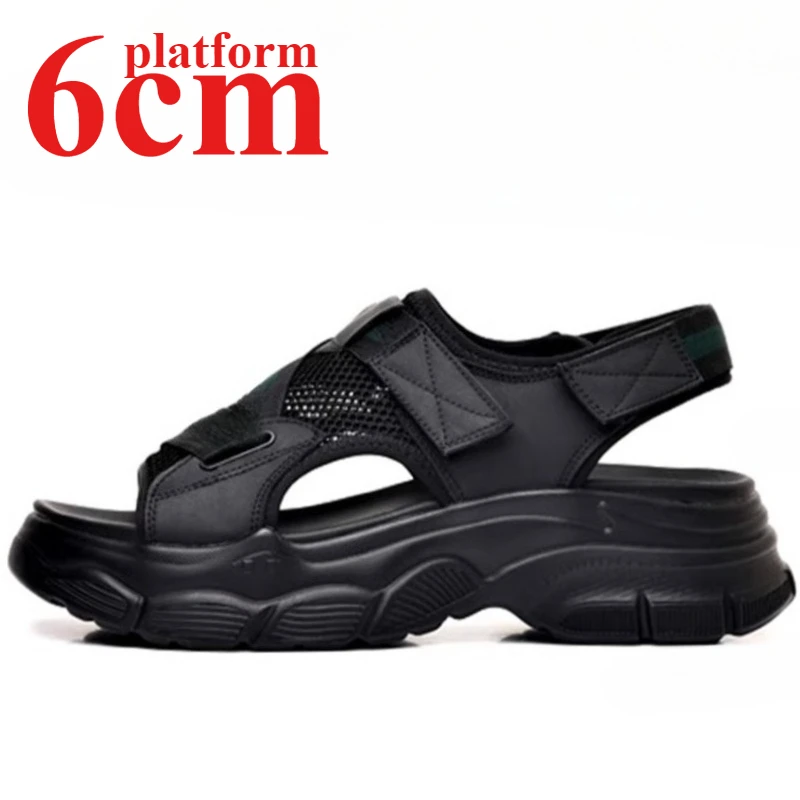 Summer Super Thick Soled Beach Sandals Shoes for Men's 6cm Height Increasing Shoe Going Out Perforated Breathable Casual Sandals