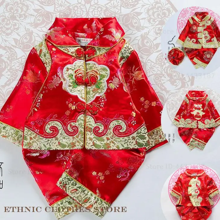 Kids Baby Traditional Tang Suit Embroidery Dragon Chinese Spring Festival Costume New Year Hanfu Clothing One-Year-Old Outfit