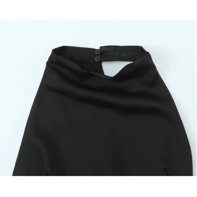 HipSeam المرأة أنيقة فستان ستان طويل الربيع مثير عارية الذراعين الرسن الرقبة المرأة ميدي فستان الجانب البريدي الإناث فساتين أنيقة أنيقة #3