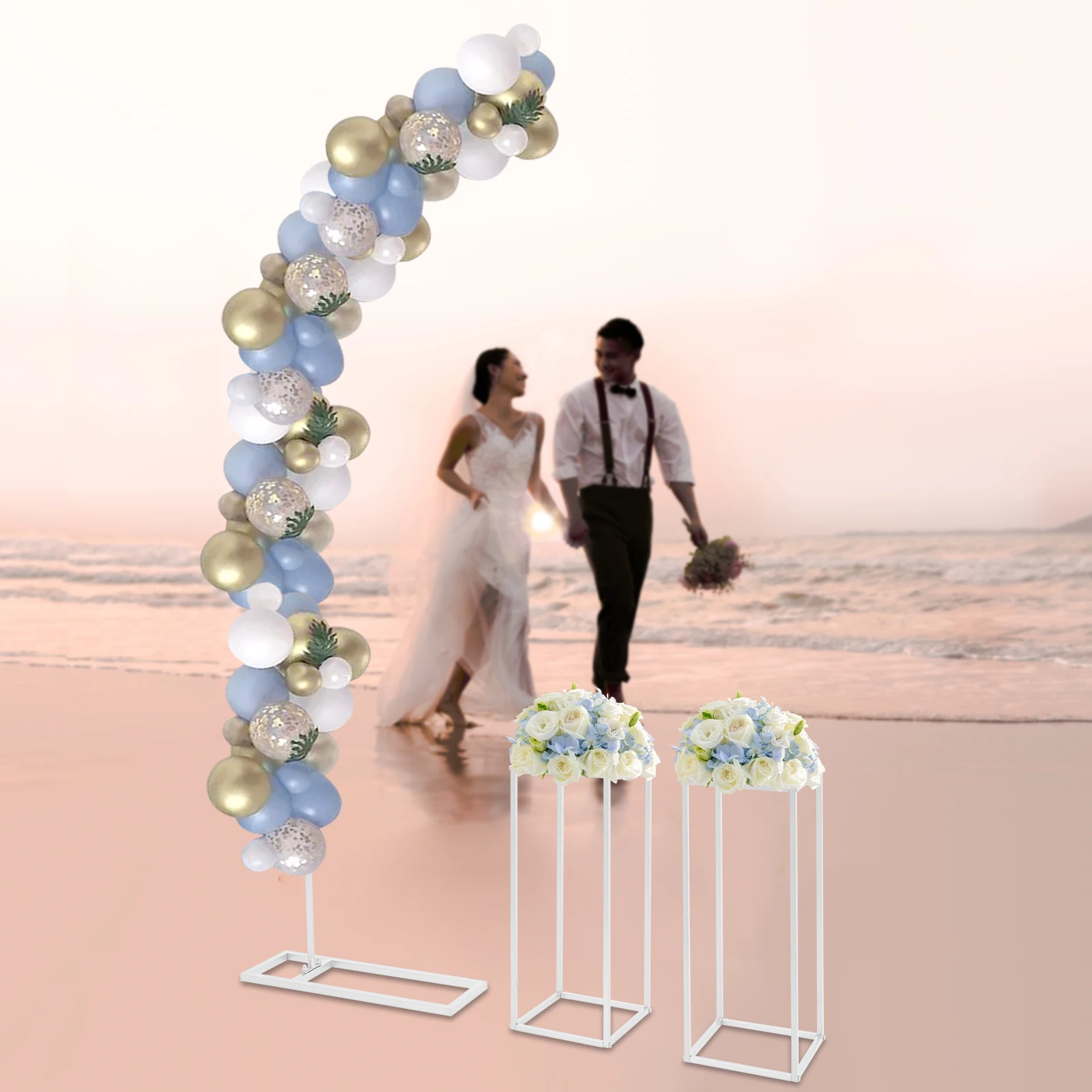 

Roadway Wedding Stand, Sturdy Steel Tubes with High-Temperature Paint, Set of 3 with One Arch Stand and Two Square Stands, DIY
