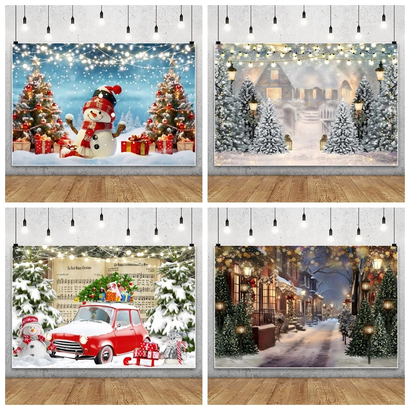 

Christmas Backdrop Photography Winter Snow Scene Xmas Tree Party Decor Baby Portrait Photographic Background Studio Shoots Props