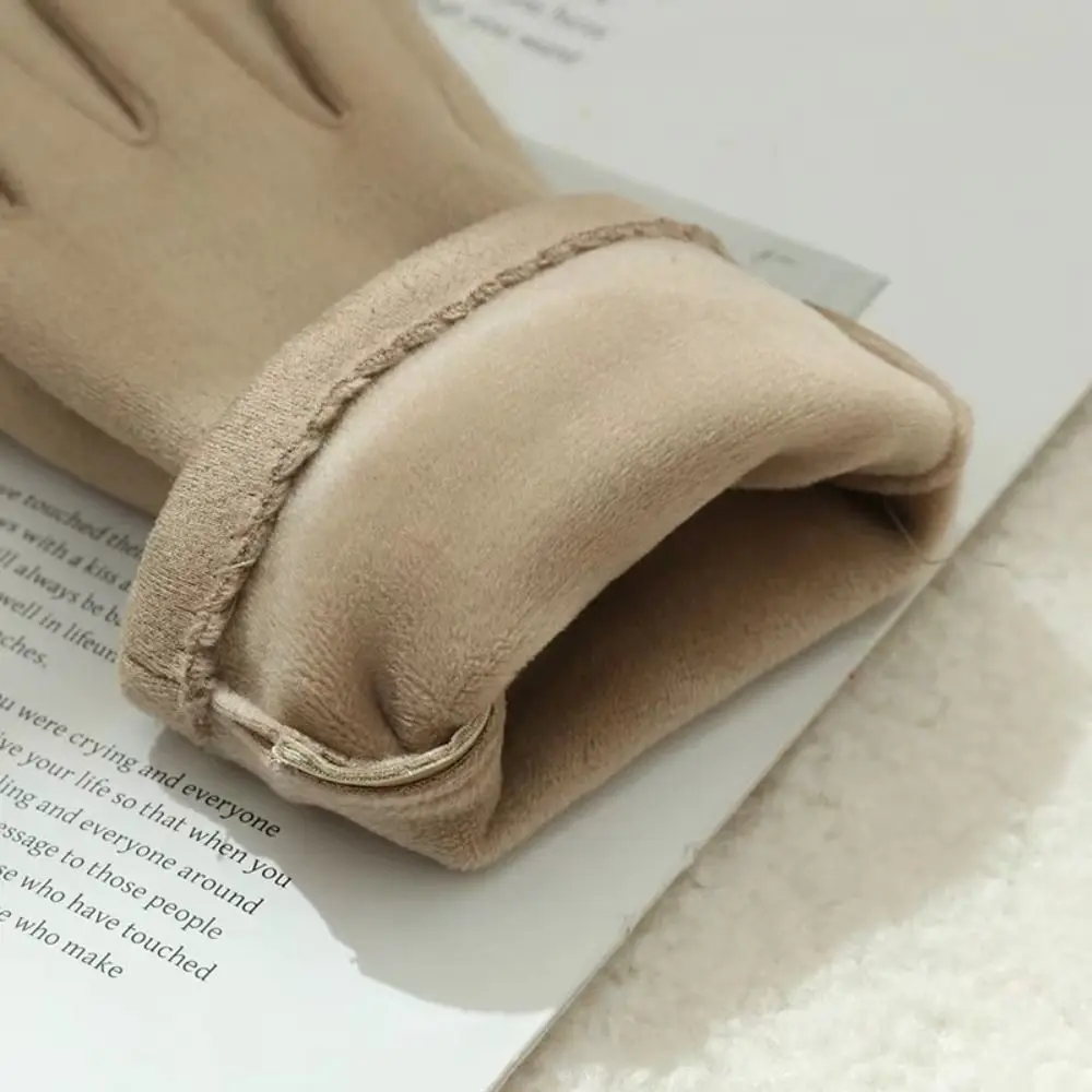 Skiing Velvet Winter Suede Gloves Thick Windproof Pu Leather Gloves Korean Style Warm Women Cycling Mittens Outdoor