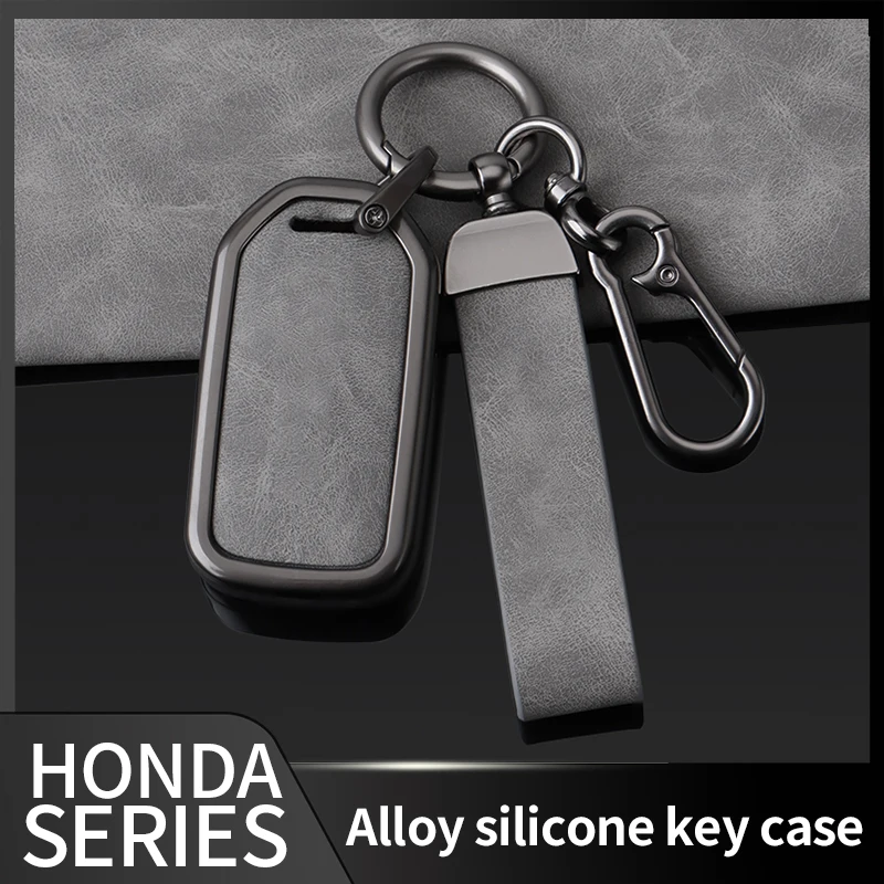 Leather Key Case with Keychain for Honda Vezel City Civic Jazz BRV HRV
