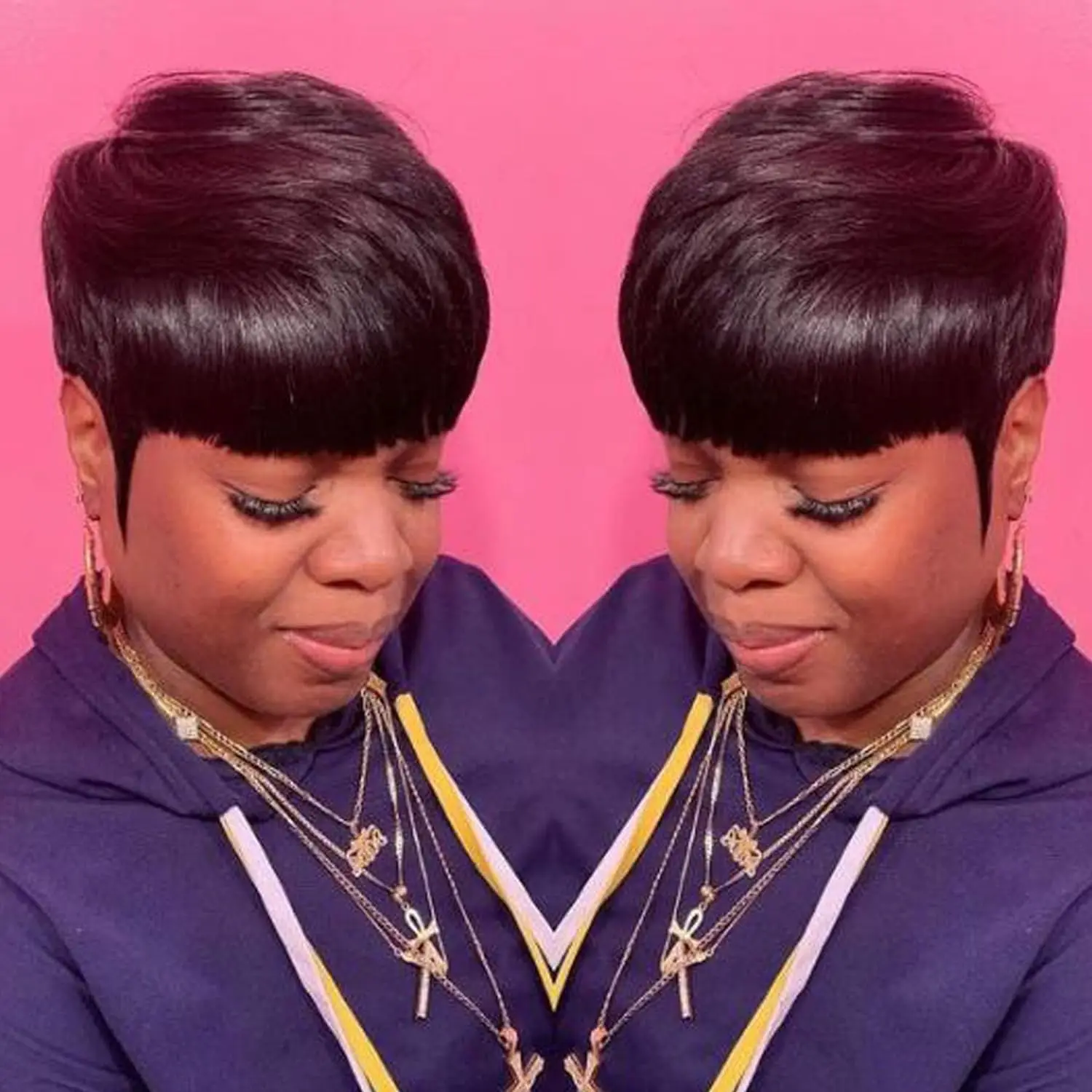 女性のための短いピクシーカットウィッグ、人間の髪の毛カット、完全な機械製