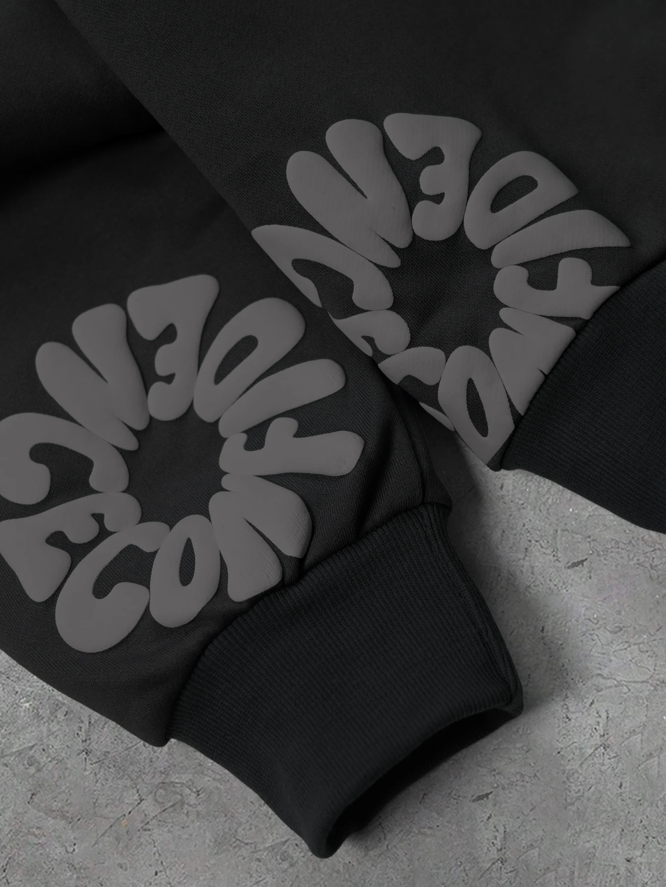 Men's Streetwear Hoodie Brand 3D Puff Print Floral Letter Polyester Black Kangaroo Pocket Pullover Hoodie S-2XL All Size 1Pc - view 3