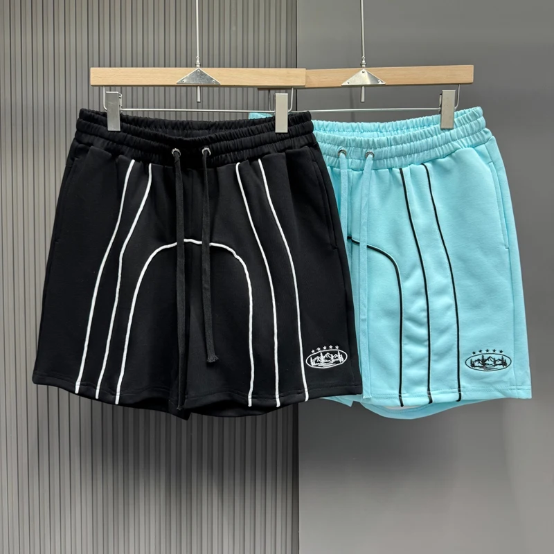 

Embroidery Star Island Label Stripe Shorts Loose Wdie Shortpant Men Women Drawstring Sports Short Pants Beach Holiday Breeches