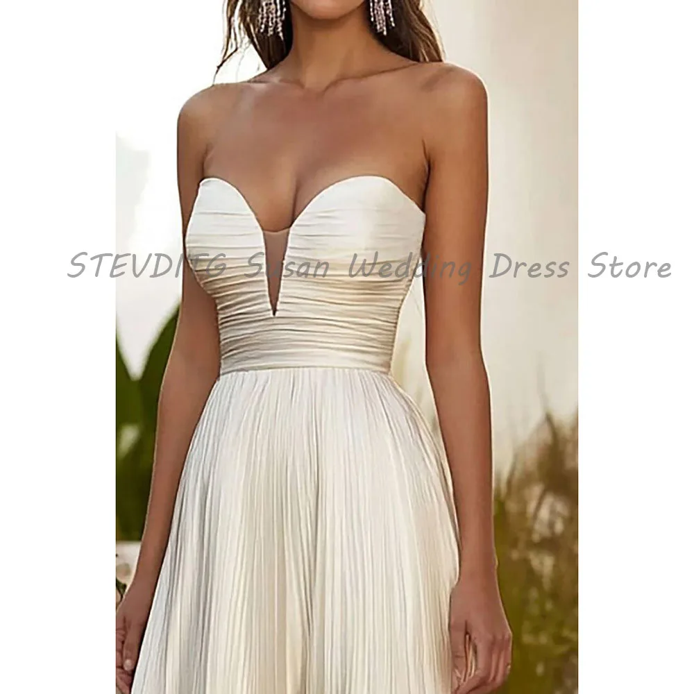 White Evening Dresses Women Strapless Sleeveless High Quality A Line Wrinkle Banquet Celebrity Prom Party Female Gowns Simple