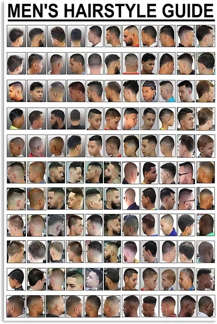 Men's Hairstyle Guide Metal Sign Barber Infographic Posters For Barber Shop Home Club Room Salon Wall Decor Plaque 12x18 In sign