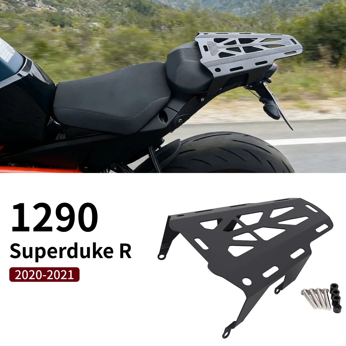 

Багажник для мотоцикла 1290 Super Duke R 2020-2021: задний, верхний, для увеличения грузоподъемности, с креплением для кофра и бокс-багажника