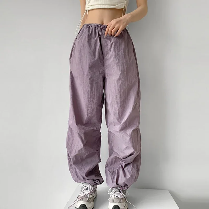 2025 novo verão fino perna larga calças de carga feminina y2k streetwear cintura alta calças esportivas femininas moda coreana solto moletom