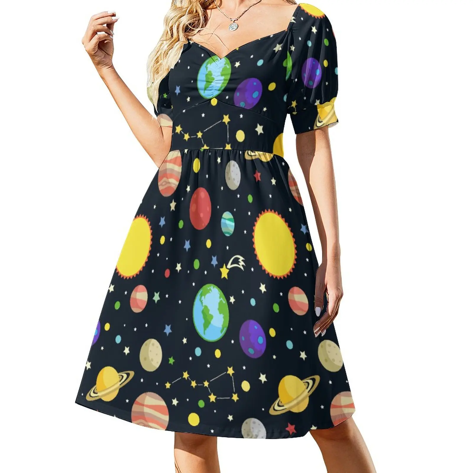 Universe Planet Casual Dress  Aesthetic Dresses Beach Dress Female V Neck Big Size Vestido