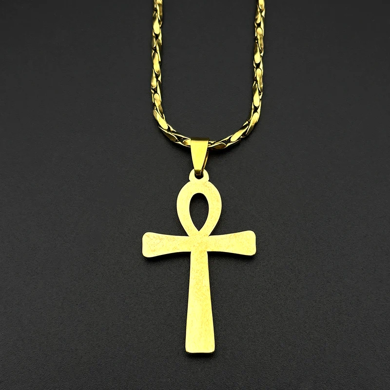الصليب المصري عنخ مفتاح الحياة قلادة قلادة الفولاذ المقاوم للصدأ الذهب اللون تميمة سلسلة الدينية القلائد مجوهرات هدية #5