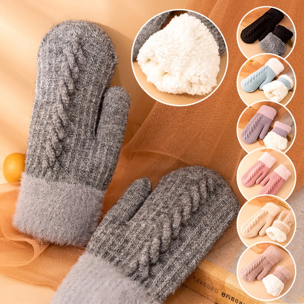 

Knit Twist Gloves For Women Winter Female Wool Plus Cashmere Velvet Glove Thickening Warm Full Finger Mittens 2023 New Guantes