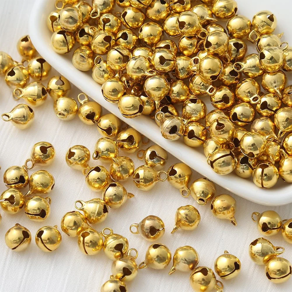 50-300Pcs 6mm/8mm/10mm/12mm/14mm Gold Copper Loose Beads Small Jingle Bells Merry Xmas Christmas Tree Decoration Ornament Home