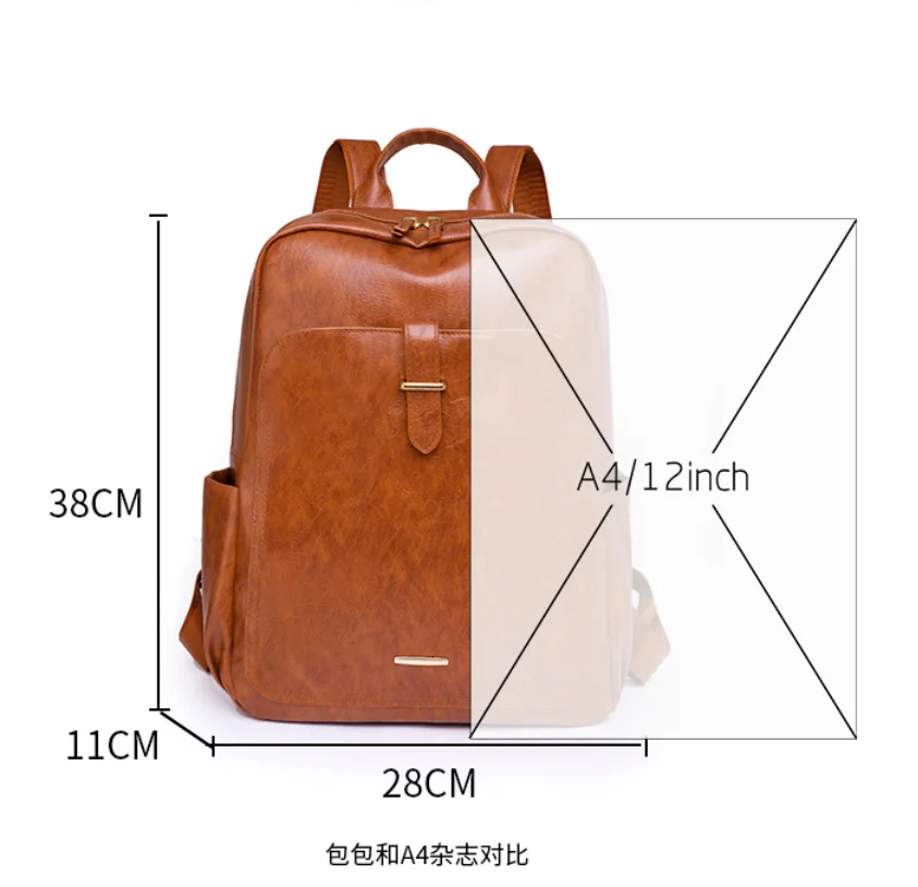 Imagem -02 - Mochila de Couro Macio para Mulheres Grande Capacidade Impermeável Casual Ipad Móvel Simples Retrô Moda Novo 2023