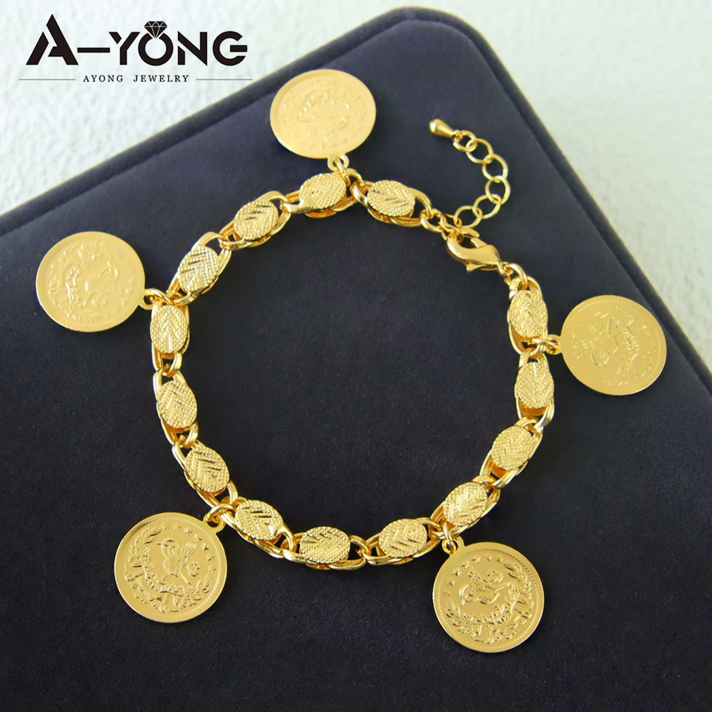 

Turkish Vintage Coins Charm Bracelet 21k Gold Plated Kurdish Round Pendant Bangles Dubai Muslim Women Wedding Party Jewelry