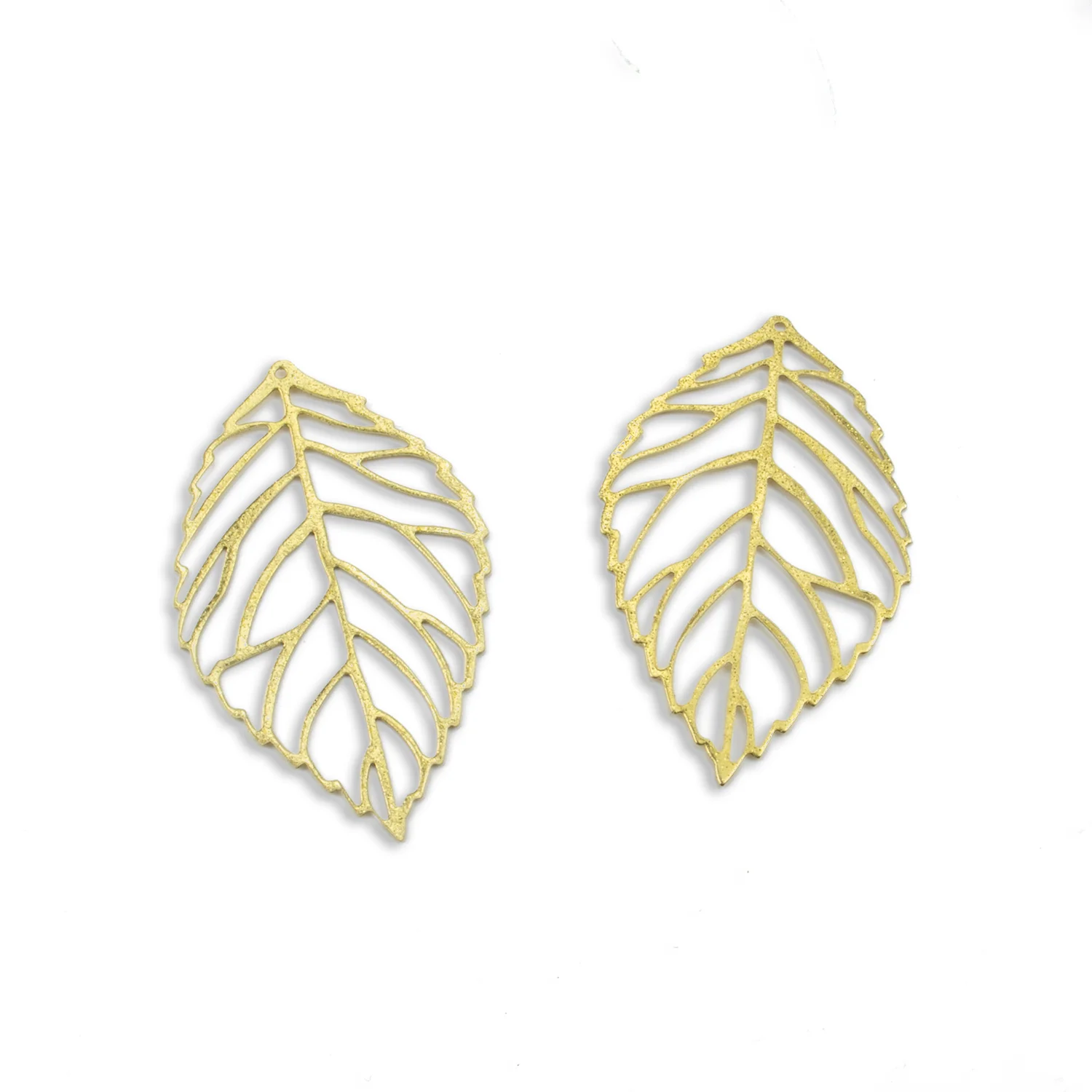 

10pcs Raw Brass Frosting Hollow Leaf Charms Leaves Pendant Diy For Necklace Findings Earrings Jewelry Making Wholesale